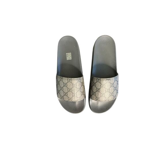 Gucci NIB GG Supreme Canvas Slide Sandals in Gray/Black Size 10 - Picture 6 of 11